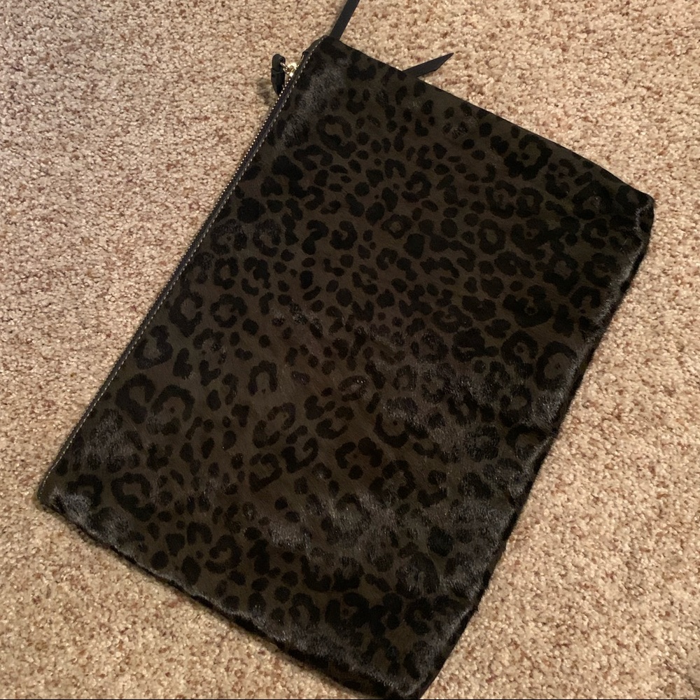 NWOT leopard clutch, short hide/hair texture